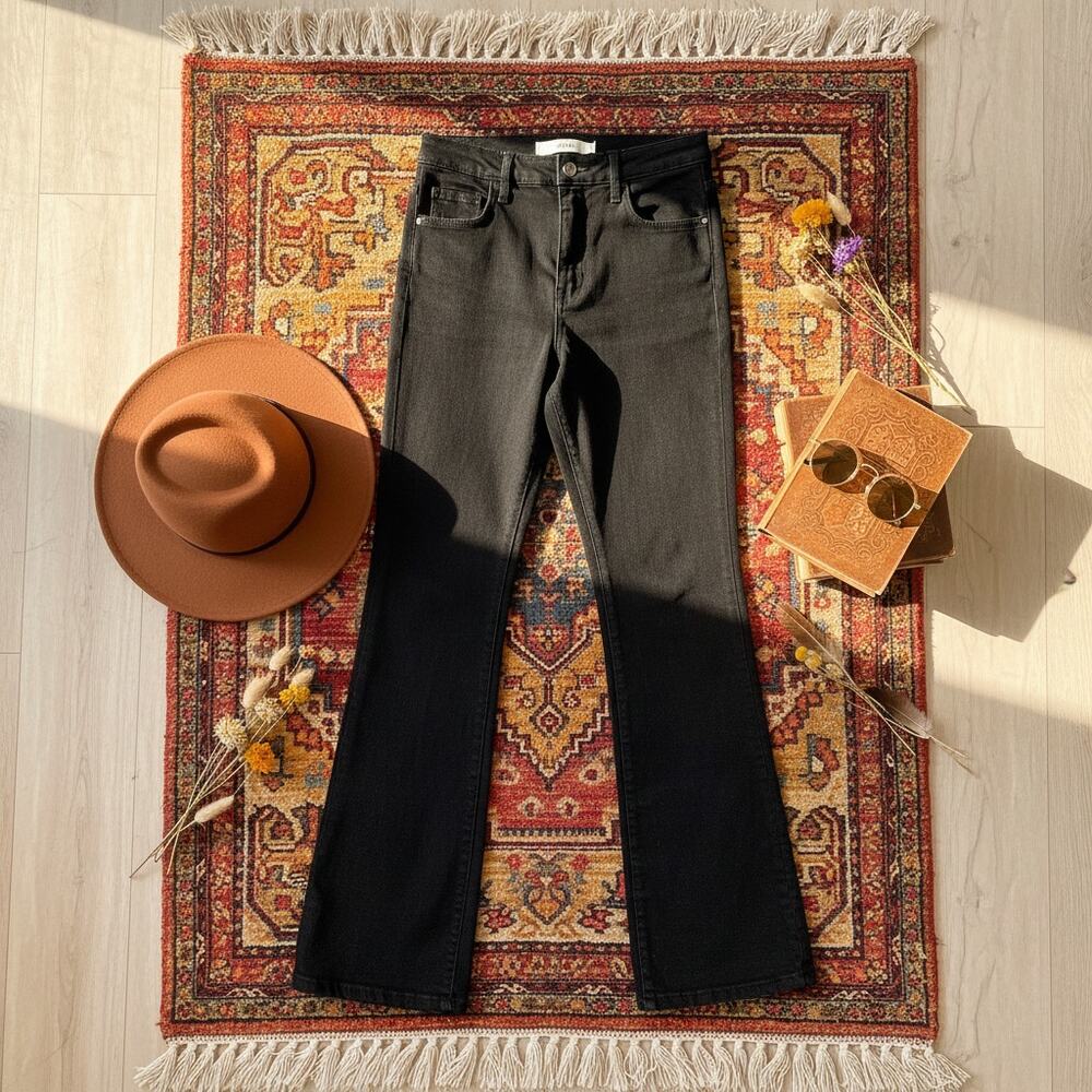 Pilcro And The Letterpress High-Rise Bootcut Jeans Black Anthropologie Womens 30